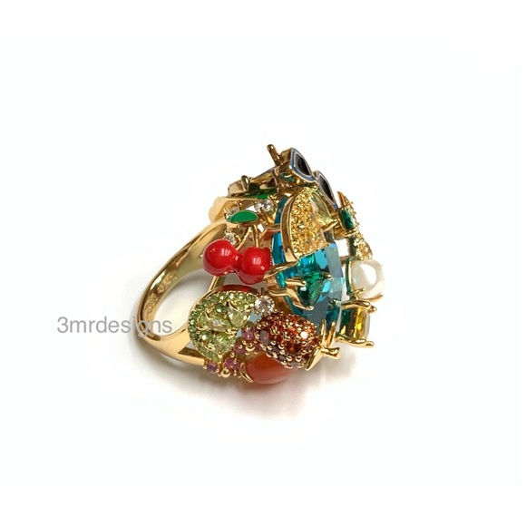 NWT Kate Spade ♠️ SWEET TREASURES 12-K Gold Plated Glass Pearl/CZ Crystals Ring - Picture 7 of 12